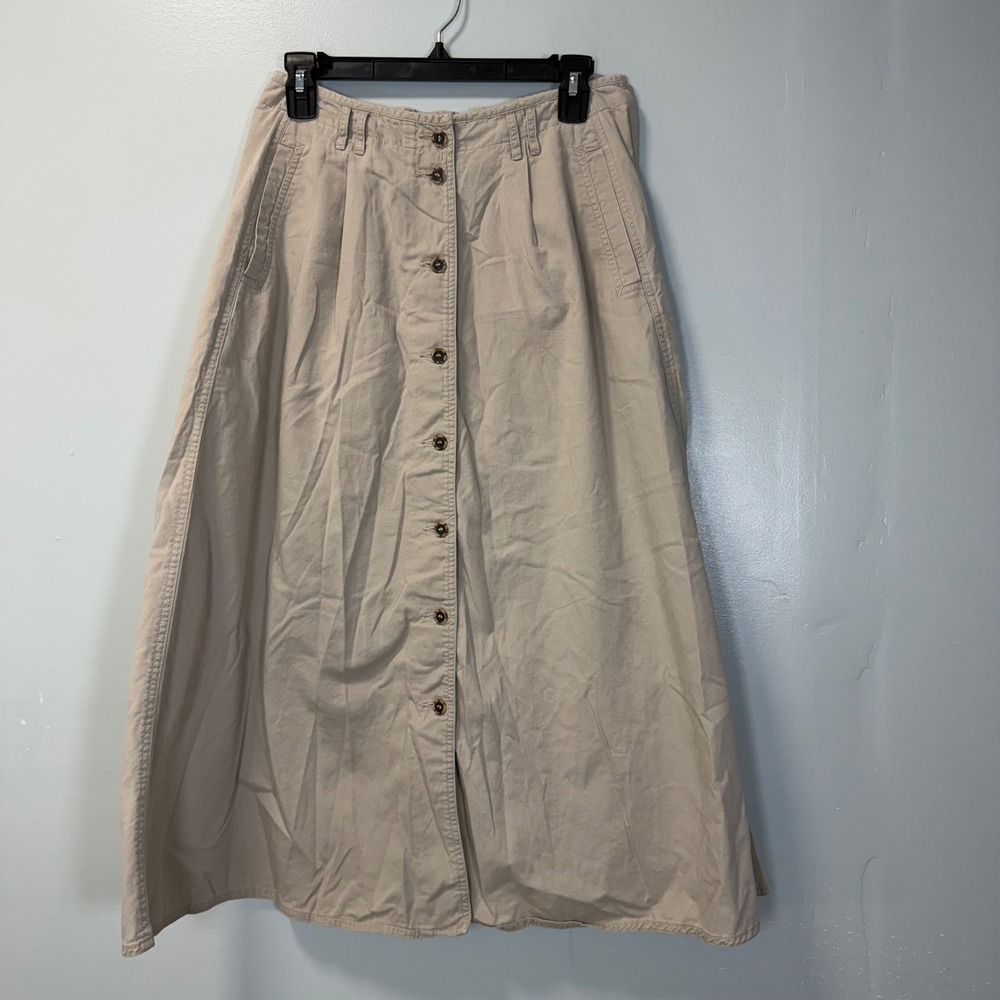 Lizwear Petite Tan Cotton Button Front‎ Midi Skirt 90s Vintage Cottagecore 12P